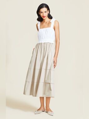 Pearl by Lela Rose Cotton Poplin Ruched Midi Dress